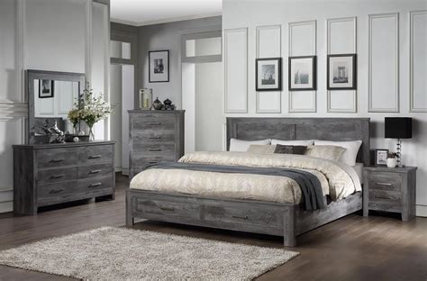 Grey Bedroom With Wooden Furniture